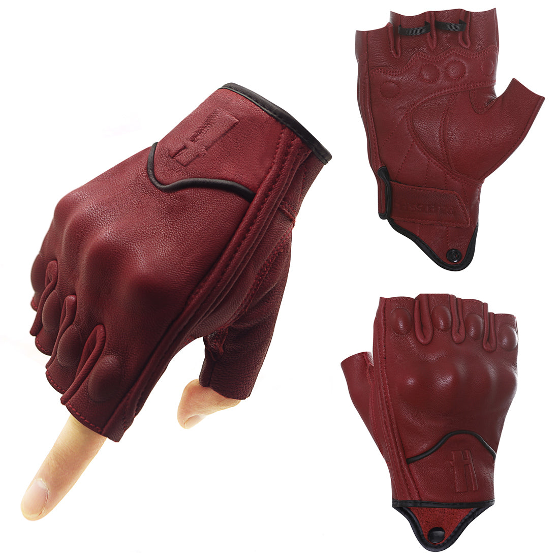 Men's FINGERLESS Leather Gloves RED Deerskin Leather 