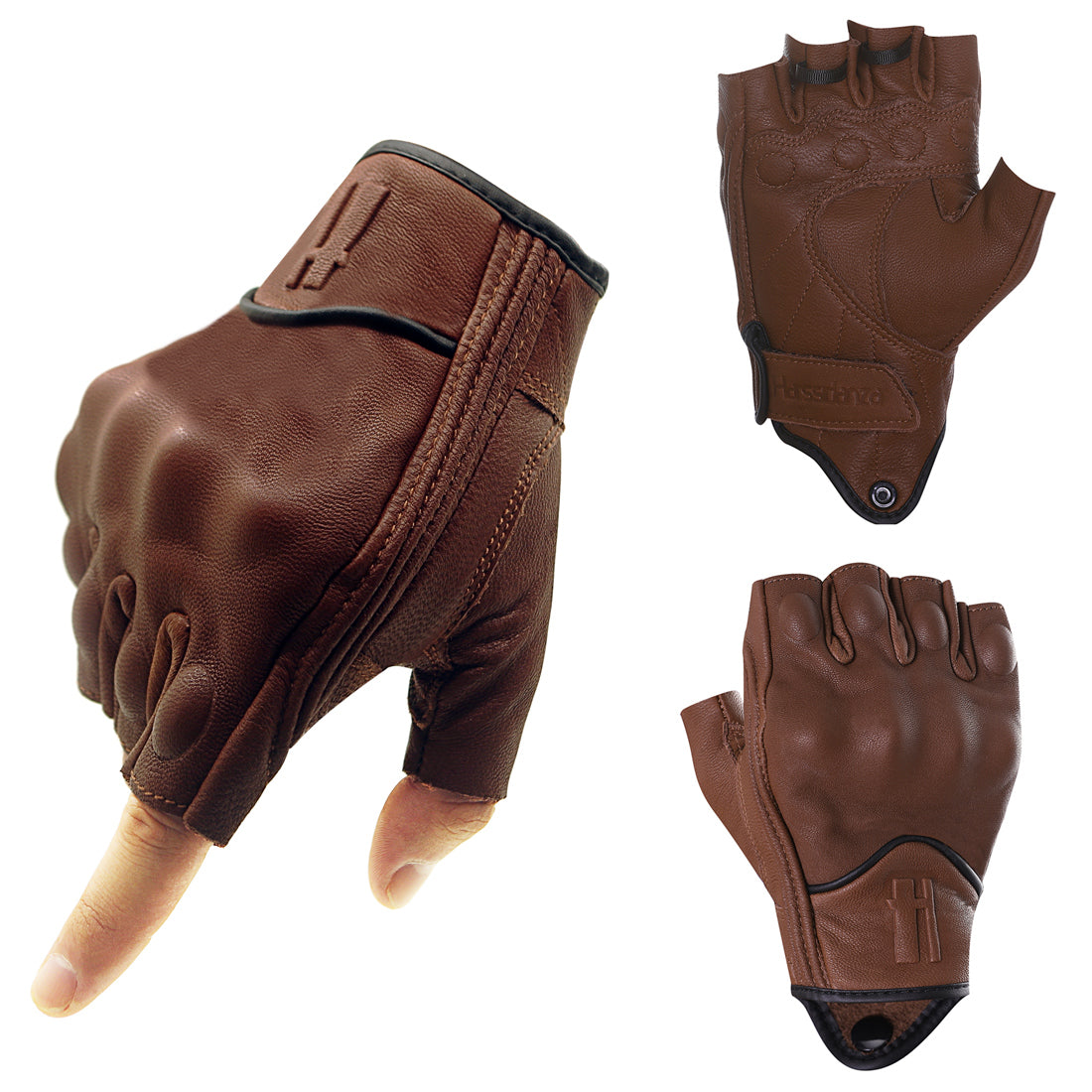 Mens Fingerless Brown Perforation Gloves