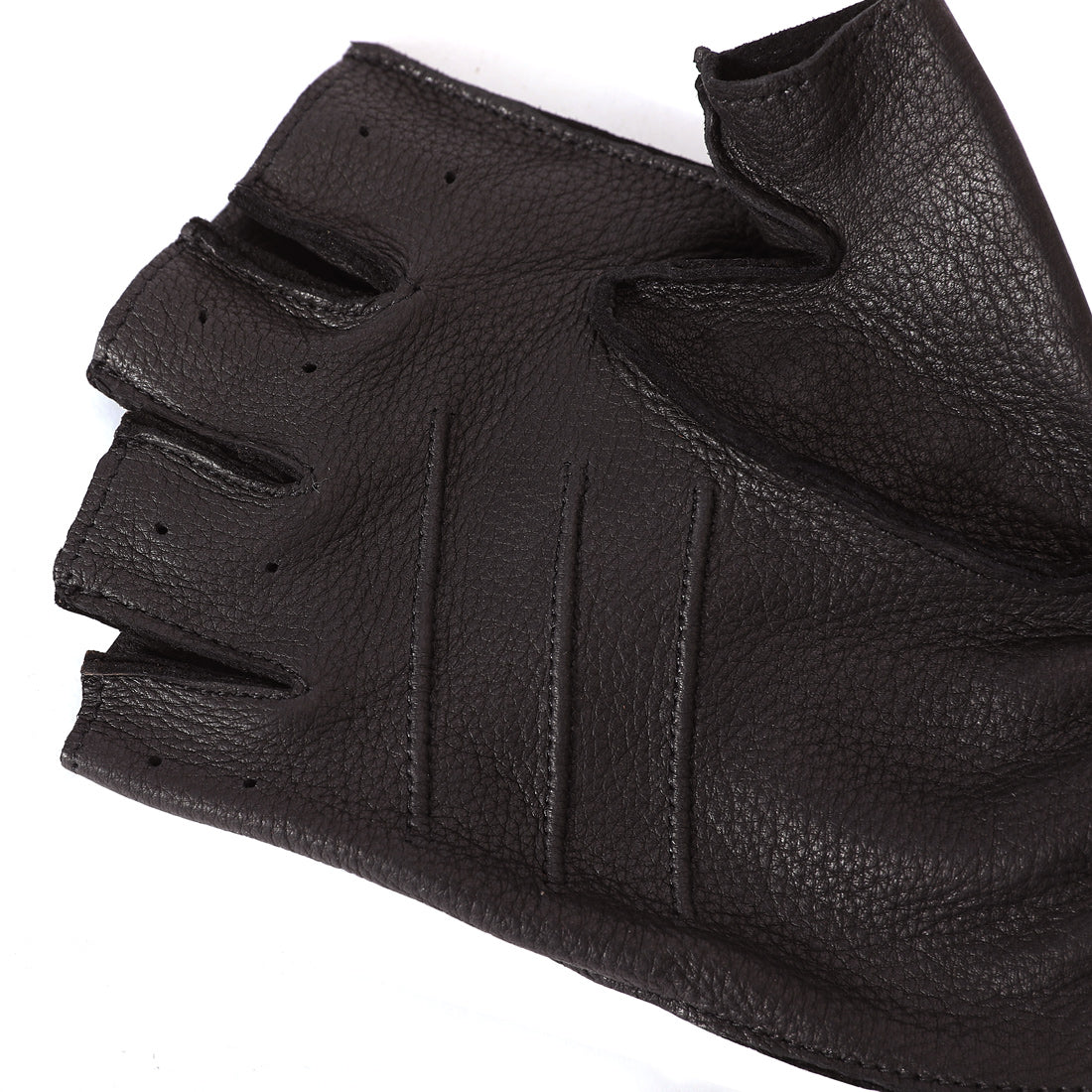 Men's FINGERLESS Leather Gloves Blackbrown Deerskin 