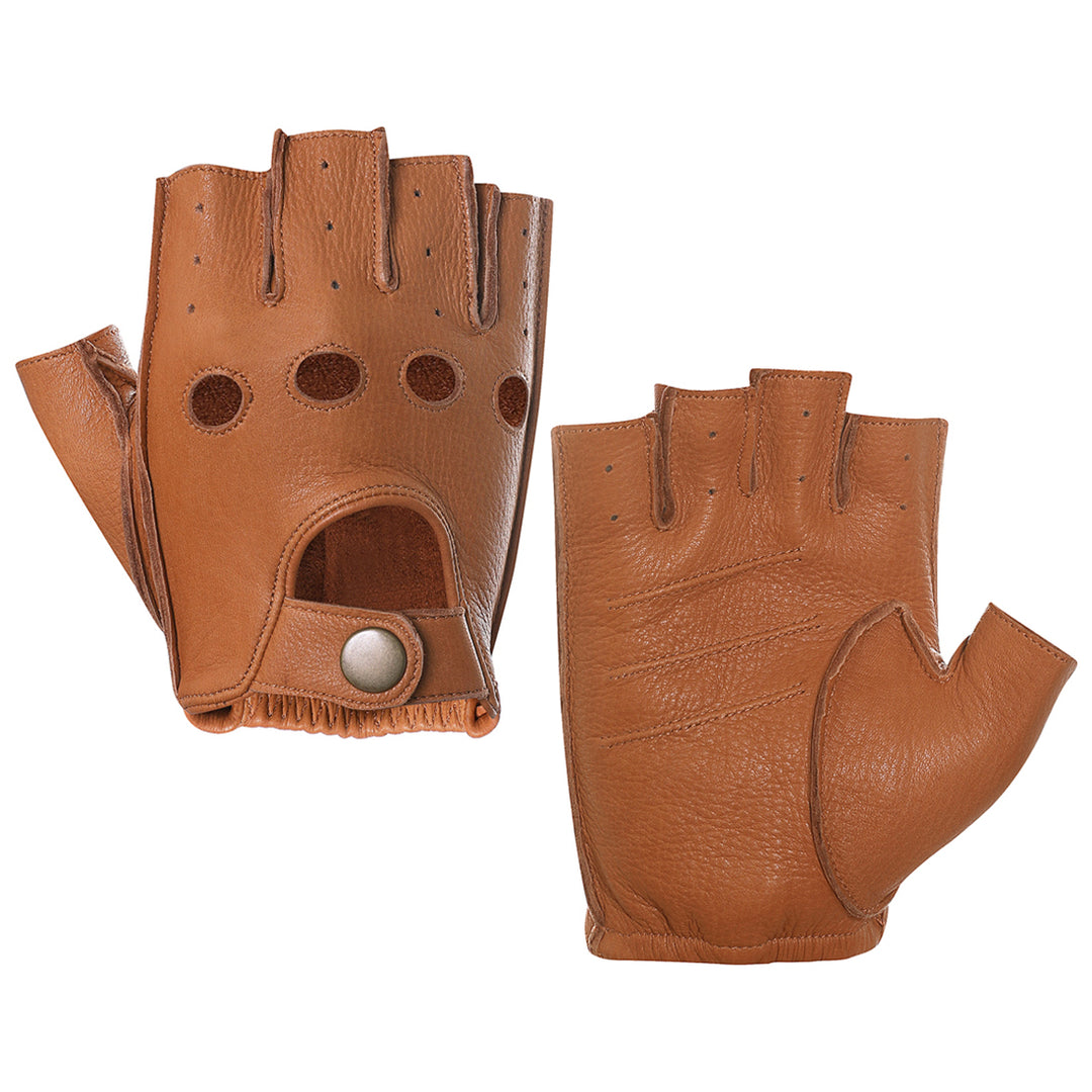 Men's FINGERLESS Leather Gloves - store BROWN-BLACK - deerskin leather