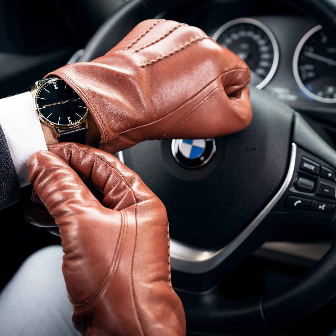 Harssidanzar Mens Luxury Italian Sheepskin Leather Gloves Vintage Fini